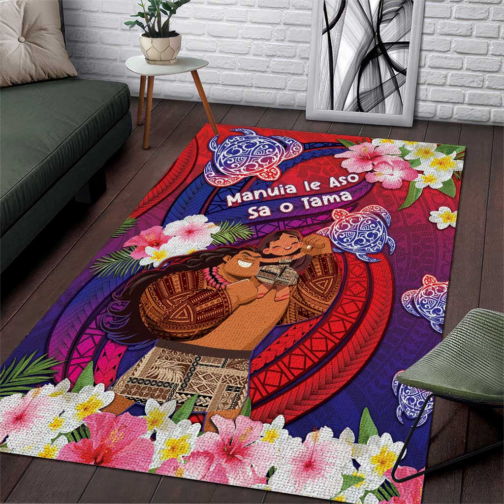 Samoa Father's Day Area Rug Happy Father And Child DT04 Red - Polynesian Pride