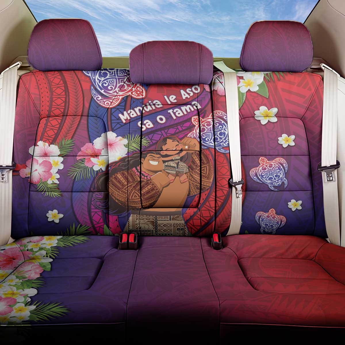 Samoa Father's Day Back Car Seat Cover Happy Father And Child DT04 One Size Red - Polynesian Pride