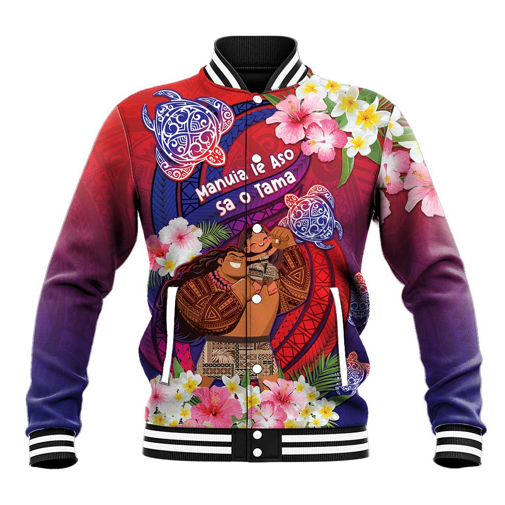 Personalised Samoa Father's Day Baseball Jacket Happy Father And Child DT04 Unisex Red - Polynesian Pride
