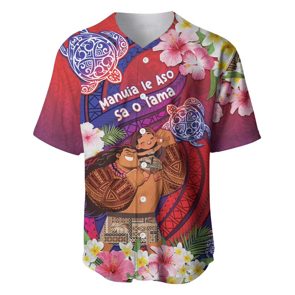 Personalised Samoa Father's Day Baseball Jersey Happy Father And Child DT04 Red - Polynesian Pride
