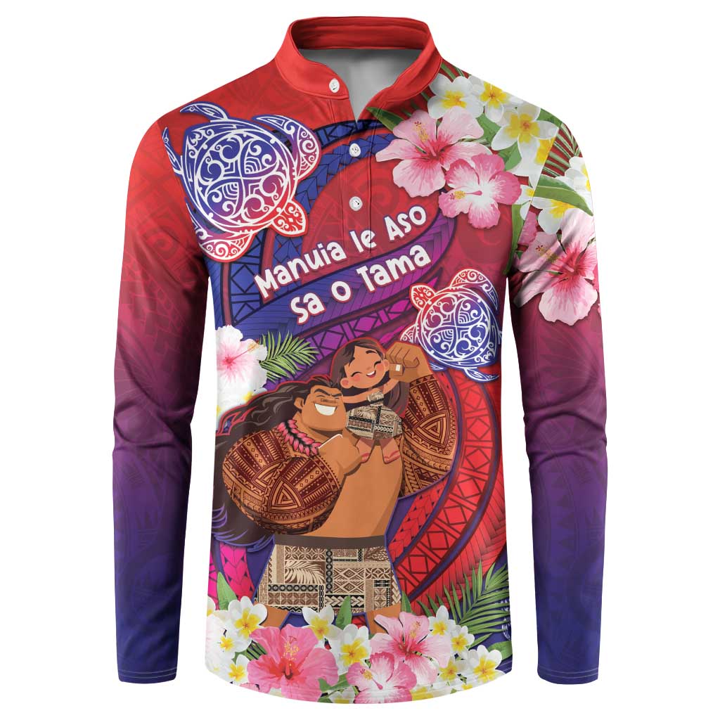 Personalised Samoa Father's Day Button Sweatshirt Happy Father And Child DT04 Red - Polynesian Pride