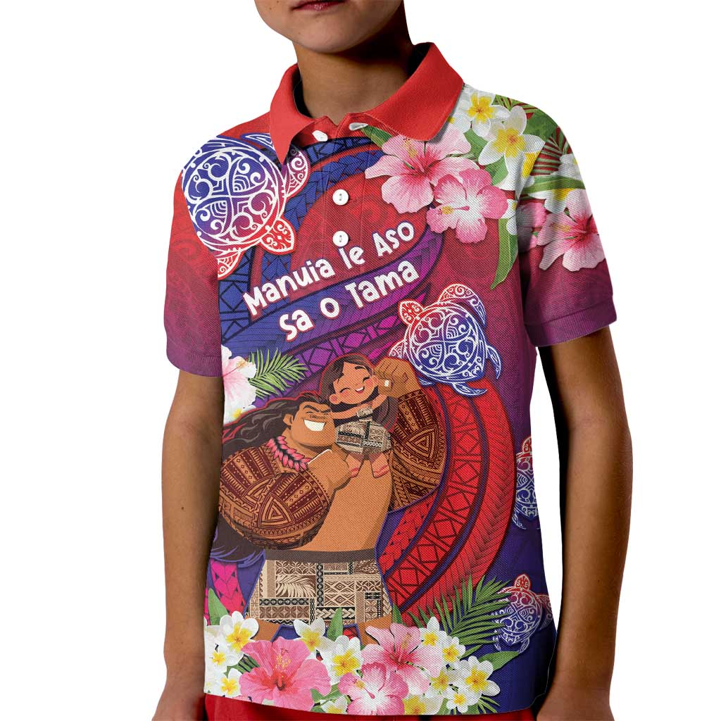 Personalised Samoa Father's Day Kid Polo Shirt Happy Father And Child DT04 Kid Red - Polynesian Pride