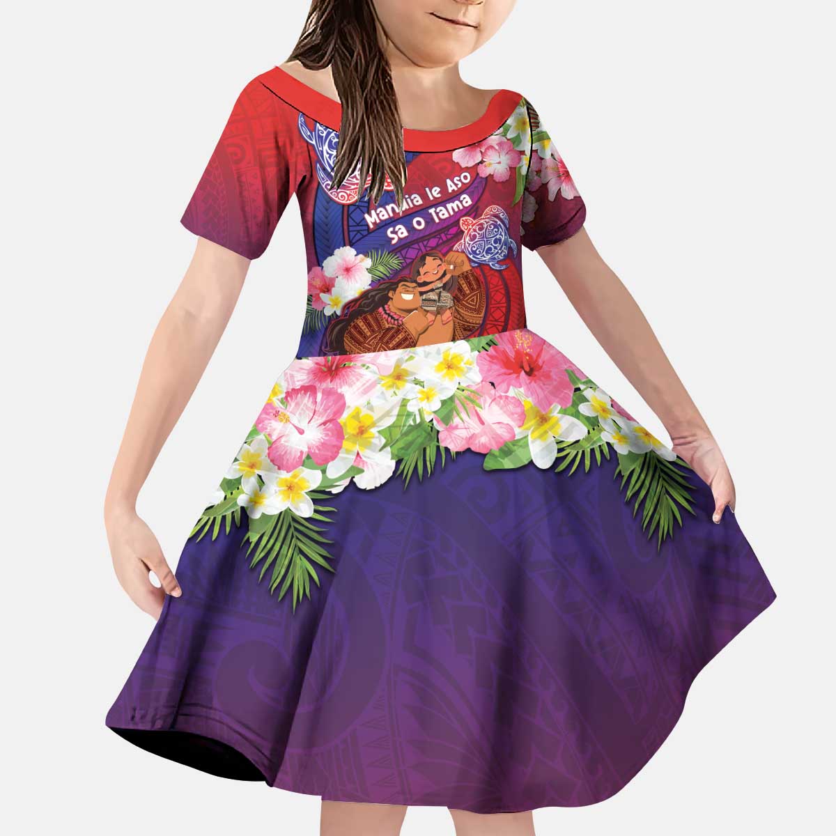 Personalised Samoa Father's Day Kid Short Sleeve Dress Happy Father And Child DT04 KID Red - Polynesian Pride