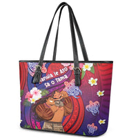 Samoa Father's Day Leather Tote Bag Happy Father And Child DT04 - Polynesian Pride