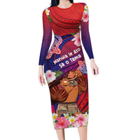 Personalised Samoa Father's Day Long Sleeve Bodycon Dress Happy Father And Child DT04 Long Dress Red - Polynesian Pride