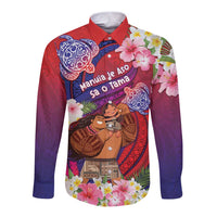 Personalised Samoa Father's Day Long Sleeve Button Shirt Happy Father And Child DT04 Unisex Red - Polynesian Pride