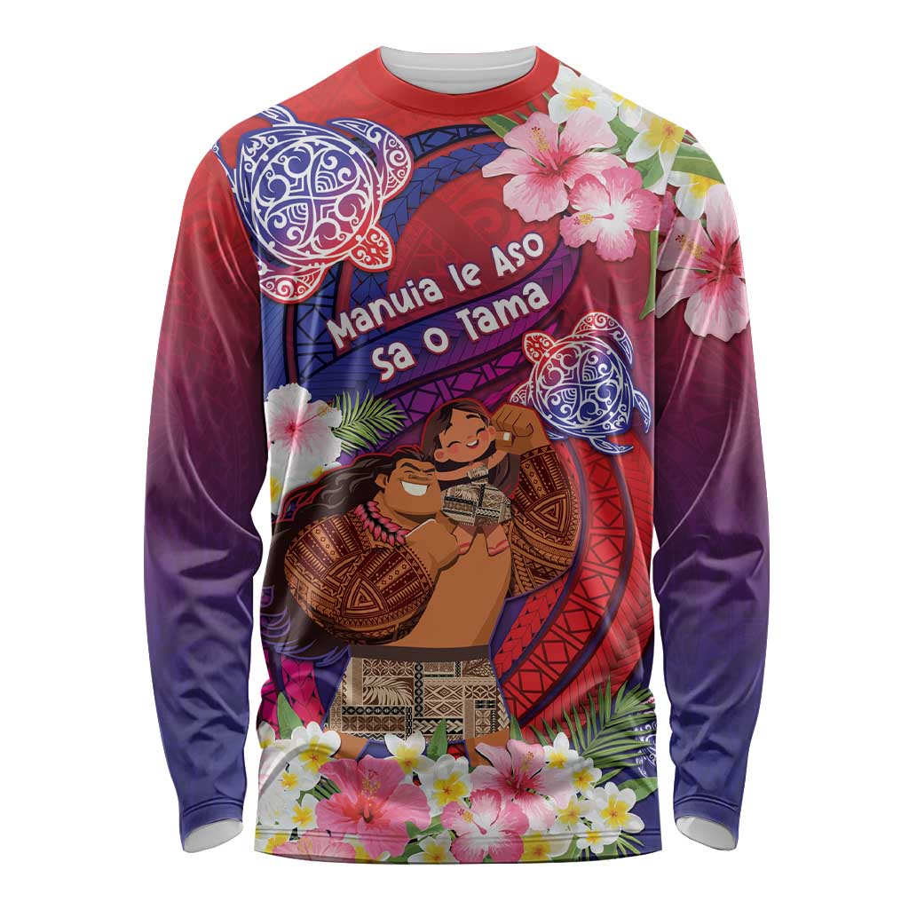 Personalised Samoa Father's Day Long Sleeve Shirt Happy Father And Child DT04 Unisex Red - Polynesian Pride