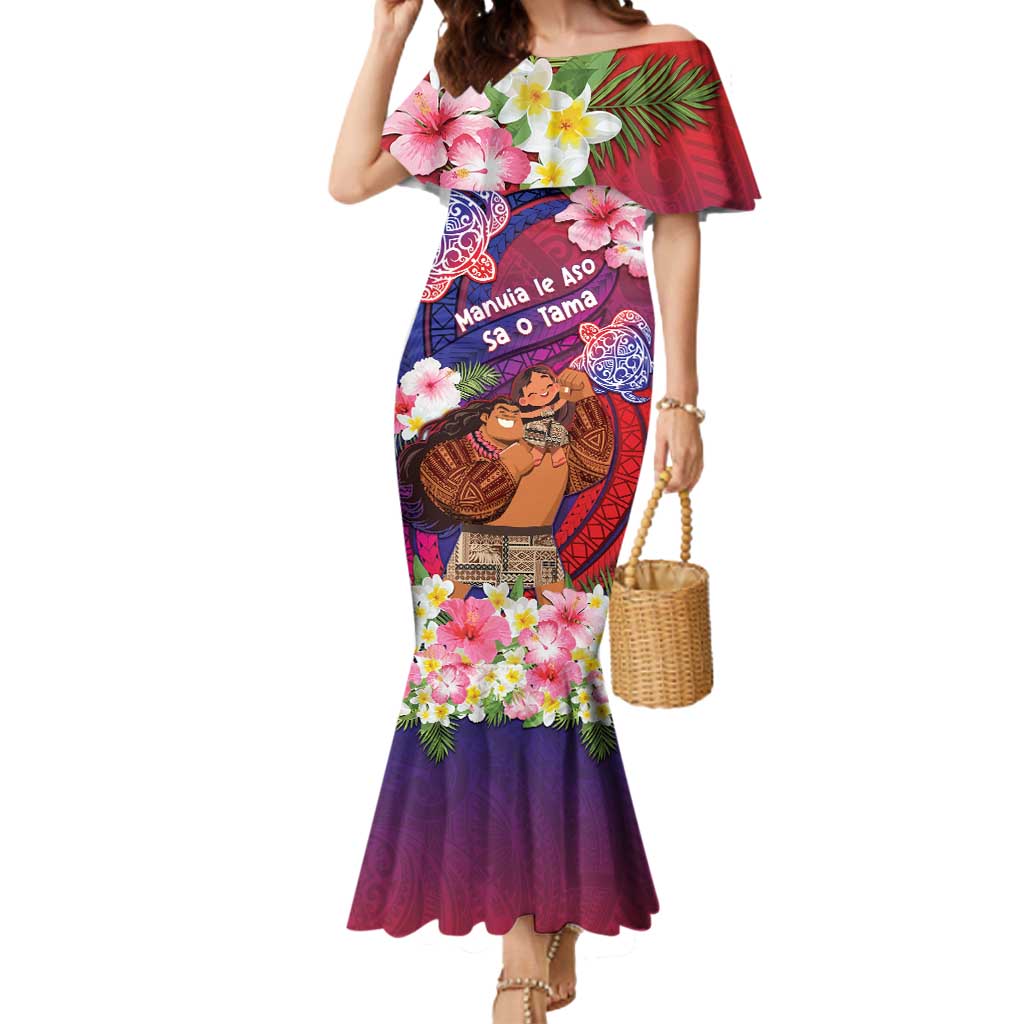 Personalised Samoa Father's Day Mermaid Dress Happy Father And Child DT04 Women Red - Polynesian Pride