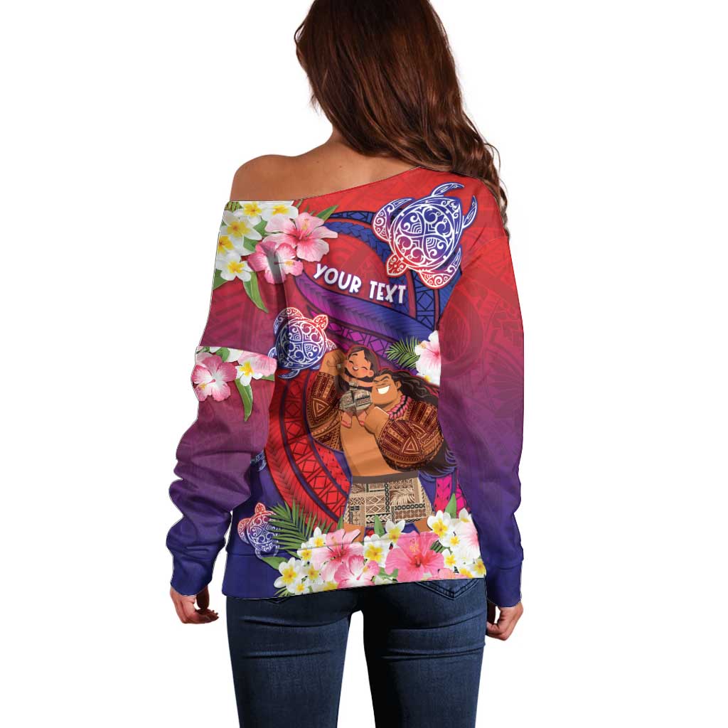 Personalised Samoa Father's Day Off Shoulder Sweater Happy Father And Child DT04 - Polynesian Pride