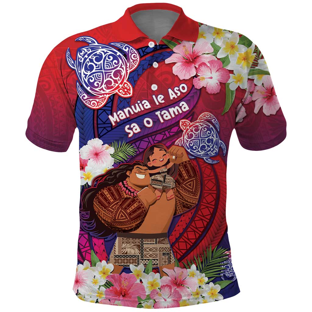 Personalised Samoa Father's Day Polo Shirt Happy Father And Child DT04 Red - Polynesian Pride