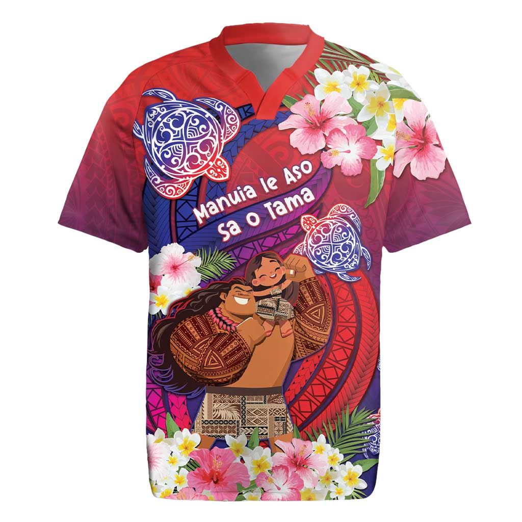 Personalised Samoa Father's Day Rugby Jersey Happy Father And Child DT04 Red - Polynesian Pride