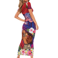 Personalised Samoa Father's Day Short Sleeve Bodycon Dress Happy Father And Child DT04 - Polynesian Pride