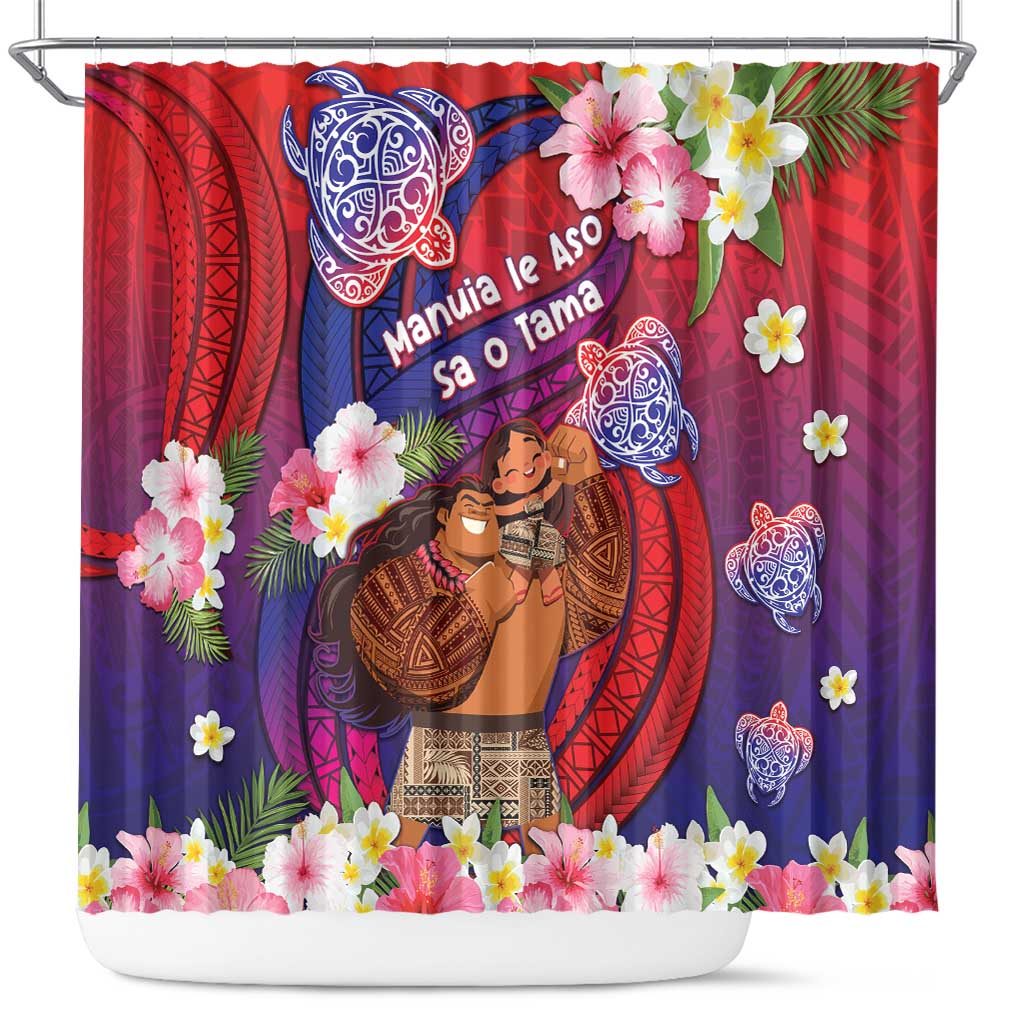 Samoa Father's Day Shower Curtain Happy Father And Child DT04 Red - Polynesian Pride