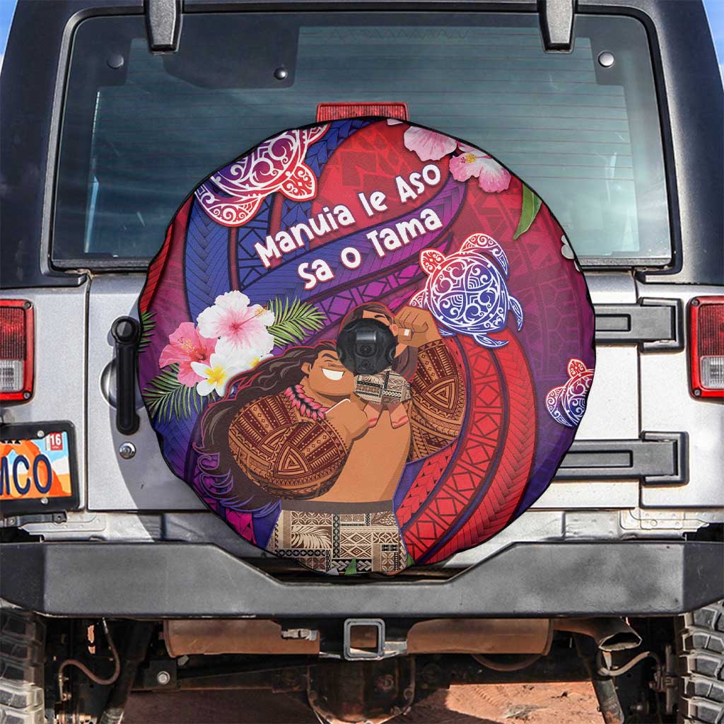 Samoa Father's Day Spare Tire Cover Happy Father And Child DT04 Red - Polynesian Pride