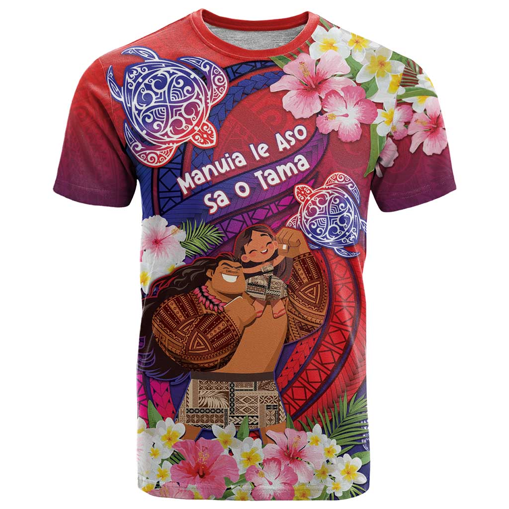Personalised Samoa Father's Day T Shirt Happy Father And Child DT04 Red - Polynesian Pride