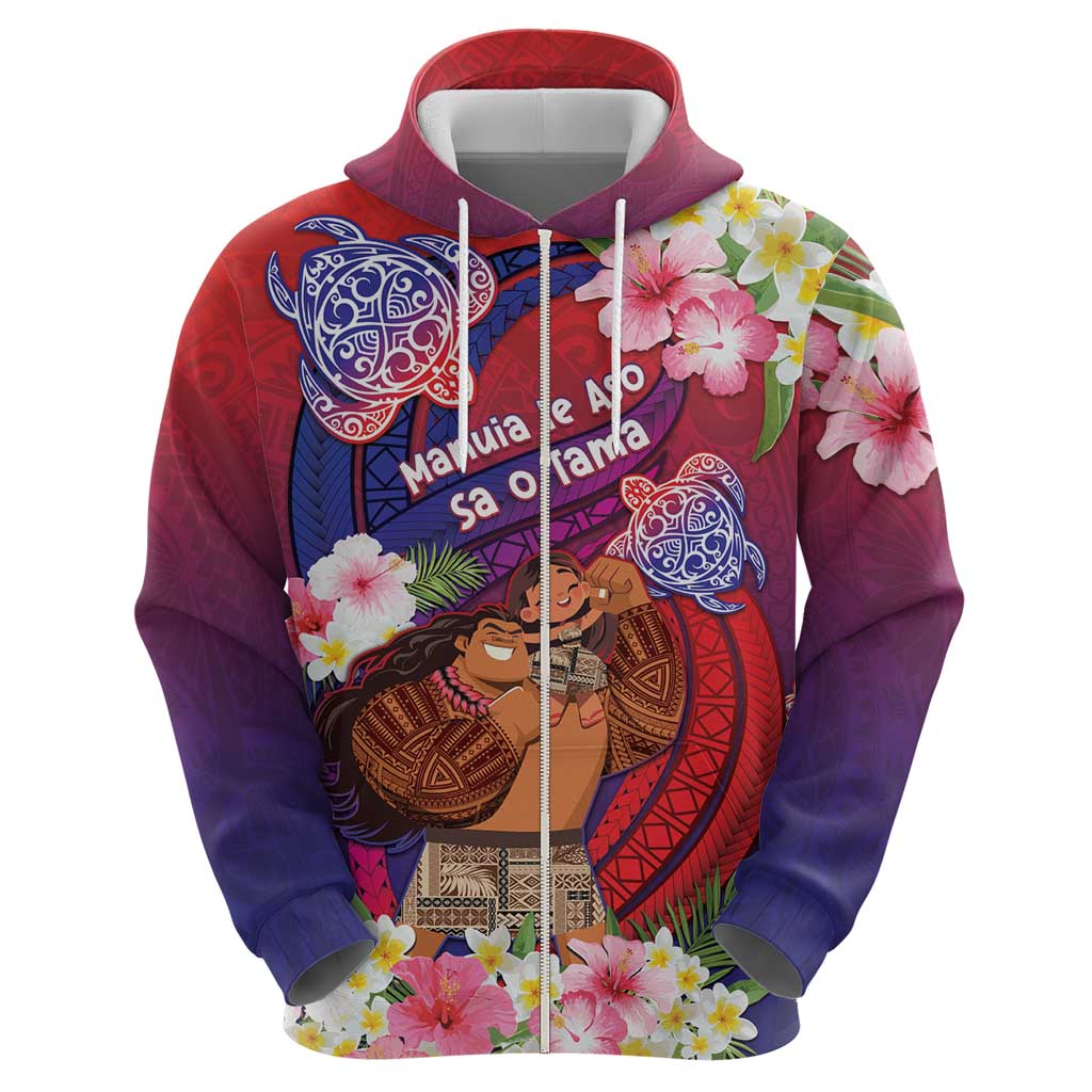 Personalised Samoa Father's Day Zip Hoodie Happy Father And Child DT04 - Polynesian Pride