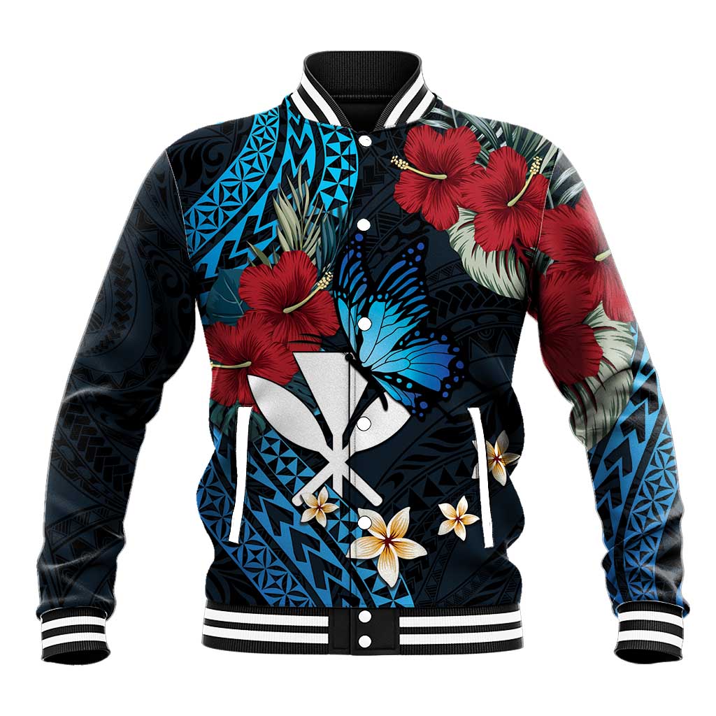 Hawaii Butterfly Baseball Jacket Kanaka Maoli Mix Hibiscus DT04 Unisex Black - Polynesian Pride