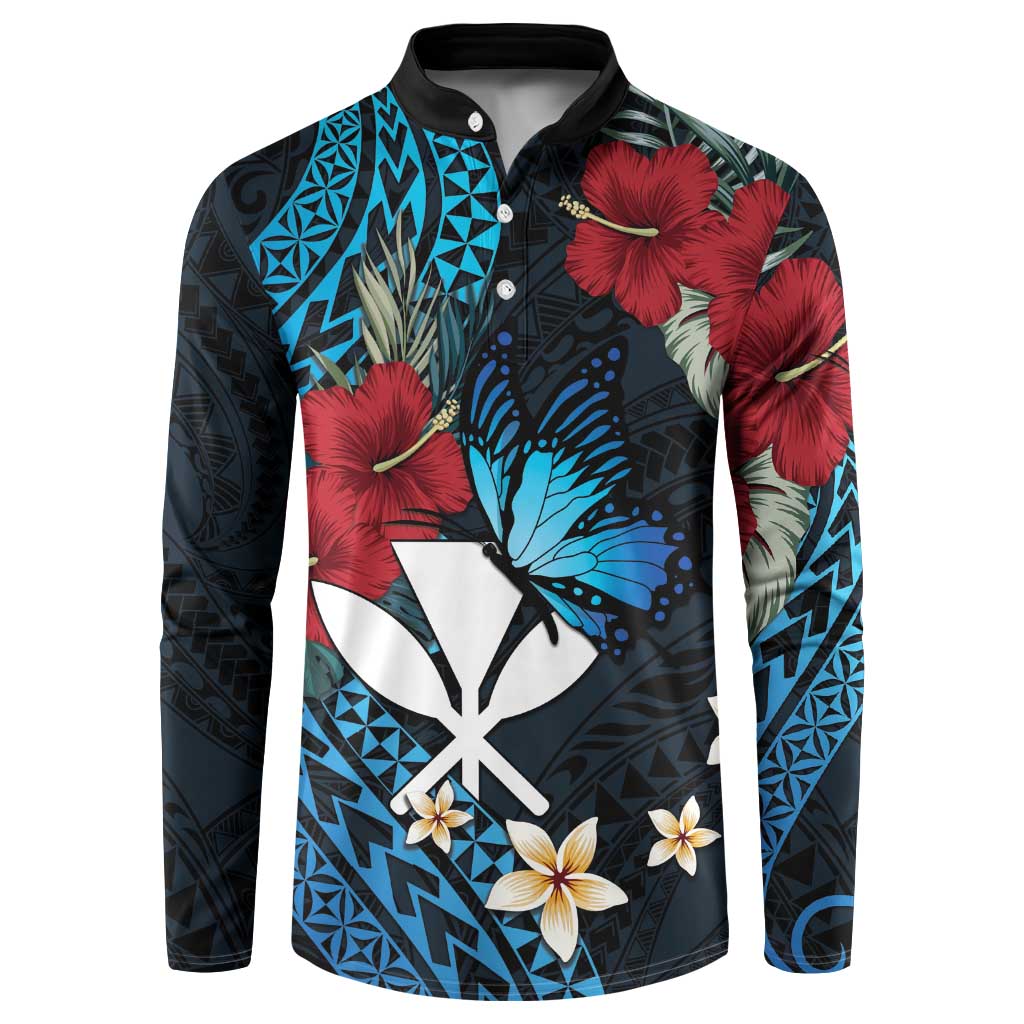 Hawaii Butterfly Button Sweatshirt Kanaka Maoli Mix Hibiscus DT04 Black - Polynesian Pride
