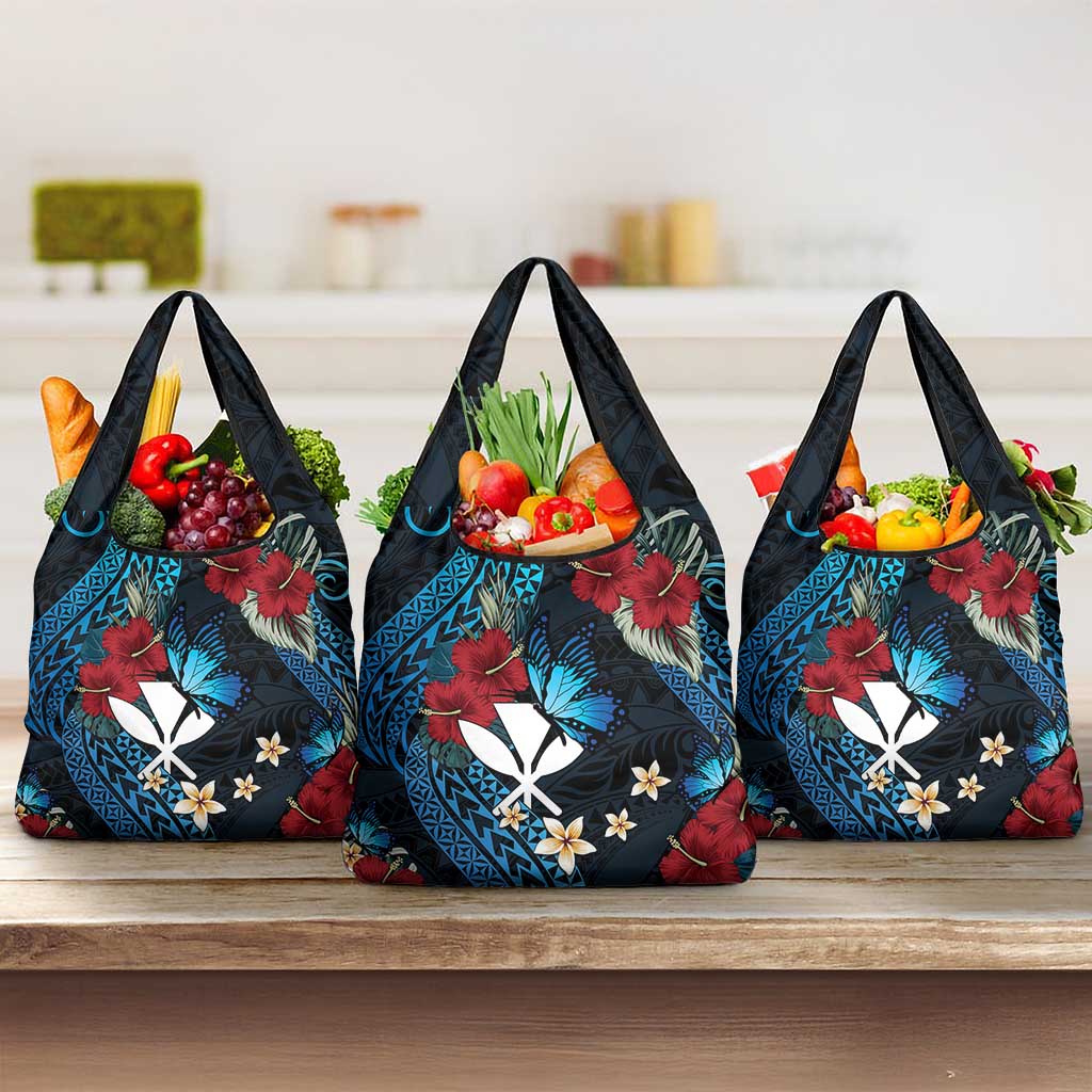 Hawaii Butterfly Grocery Bag Kanaka Maoli Mix Hibiscus DT04 3-pack One Size Black - Polynesian Pride