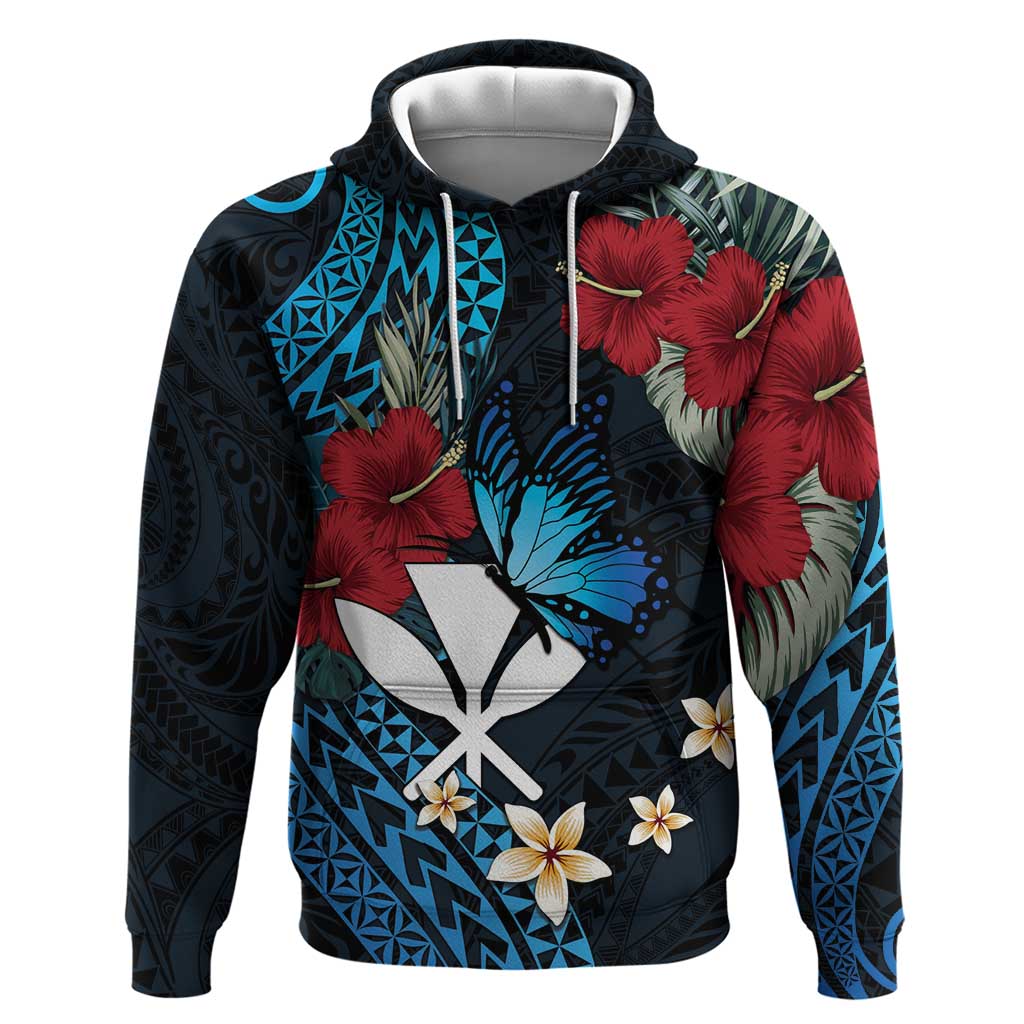 Hawaii Butterfly Hoodie Kanaka Maoli Mix Hibiscus DT04 Pullover Hoodie Black - Polynesian Pride