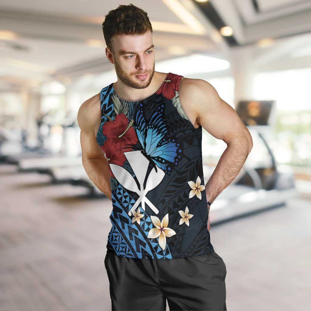 Hawaii Butterfly Men Tank Top Kanaka Maoli Mix Hibiscus DT04 Black - Polynesian Pride
