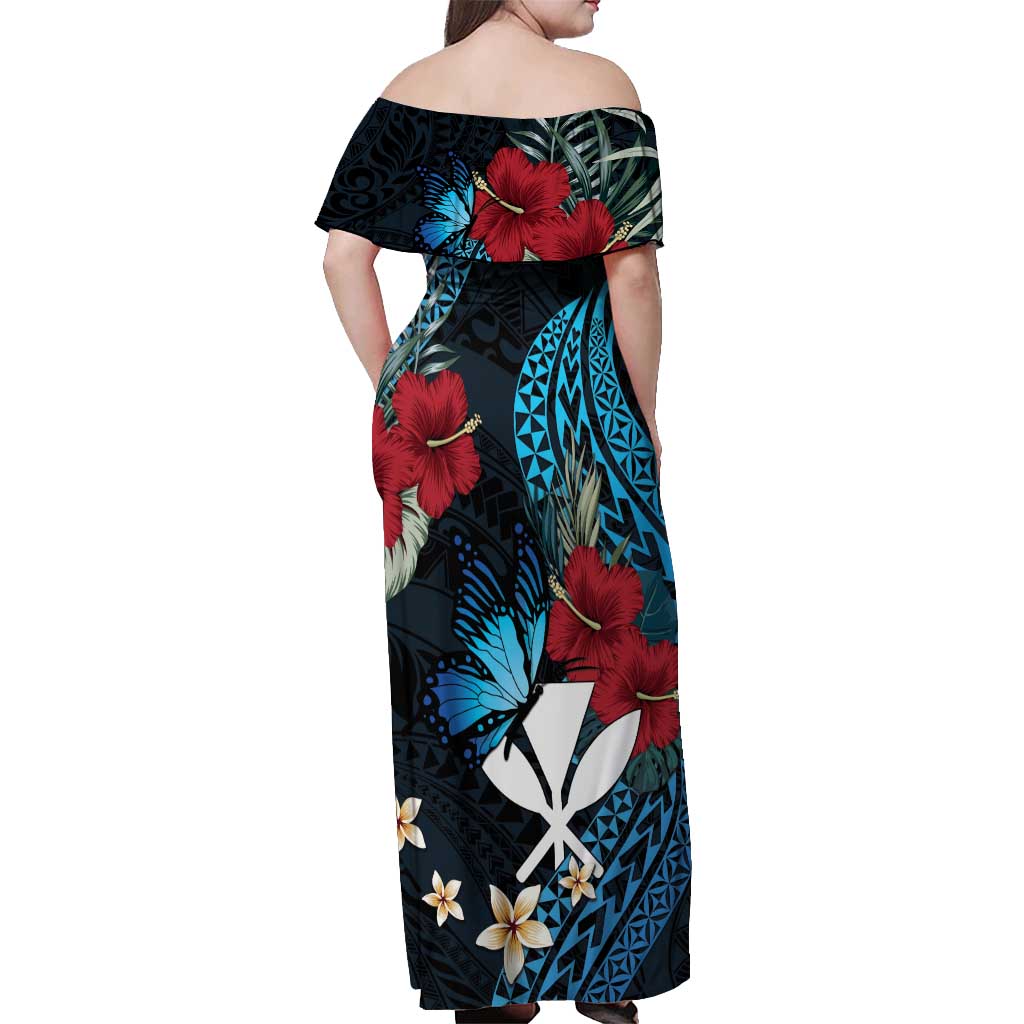 Hawaii Butterfly Off Shoulder Maxi Dress Kanaka Maoli Mix Hibiscus DT04 - Polynesian Pride