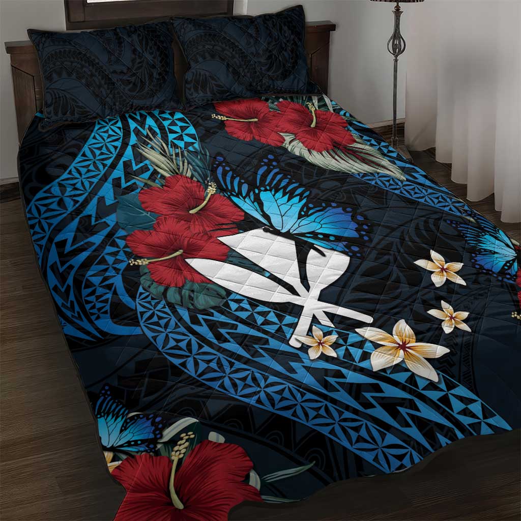 Hawaii Butterfly Quilt Bed Set Kanaka Maoli Mix Hibiscus DT04 Black - Polynesian Pride