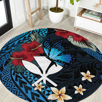 Hawaii Butterfly Round Carpet Kanaka Maoli Mix Hibiscus DT04 Black - Polynesian Pride