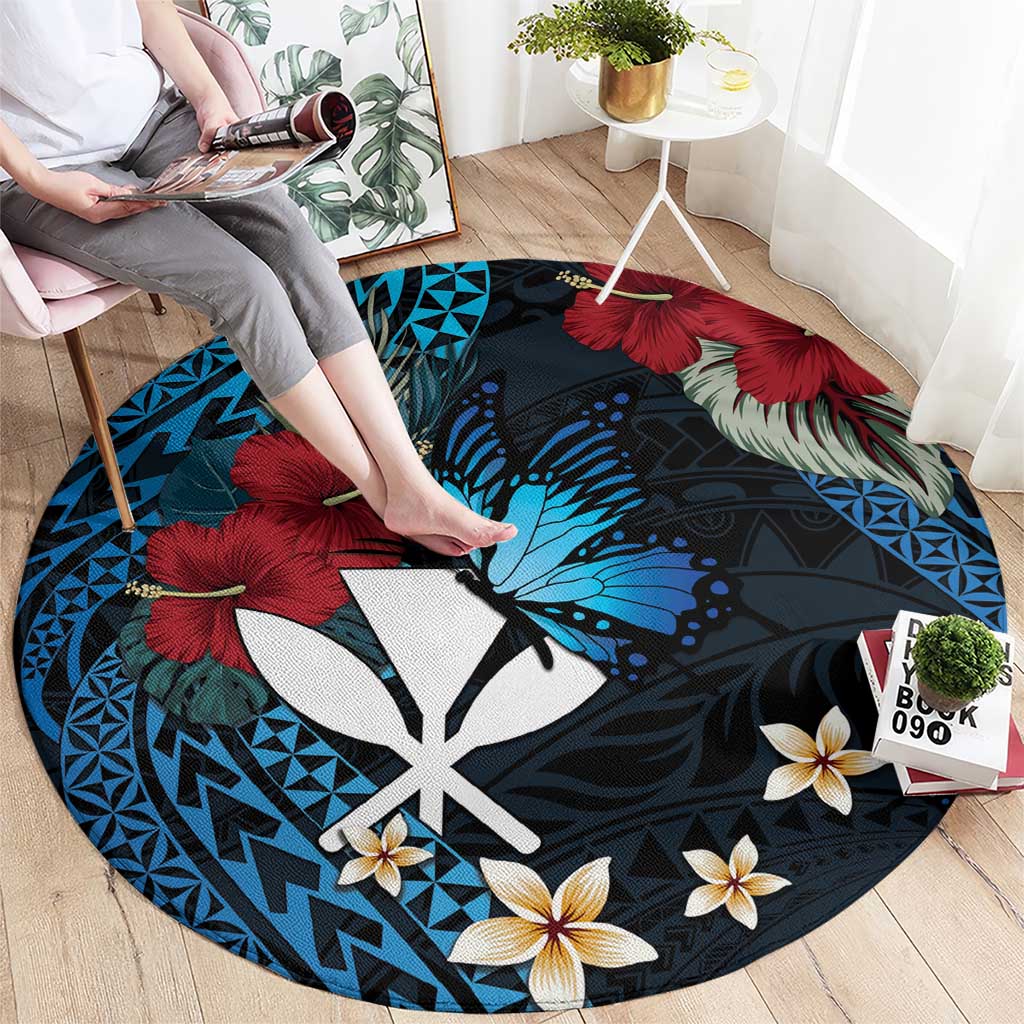 Hawaii Butterfly Round Carpet Kanaka Maoli Mix Hibiscus DT04 - Polynesian Pride