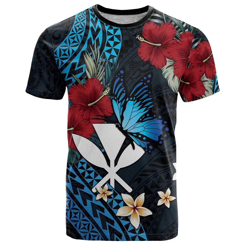 Hawaii Butterfly T Shirt Kanaka Maoli Mix Hibiscus DT04 Black - Polynesian Pride