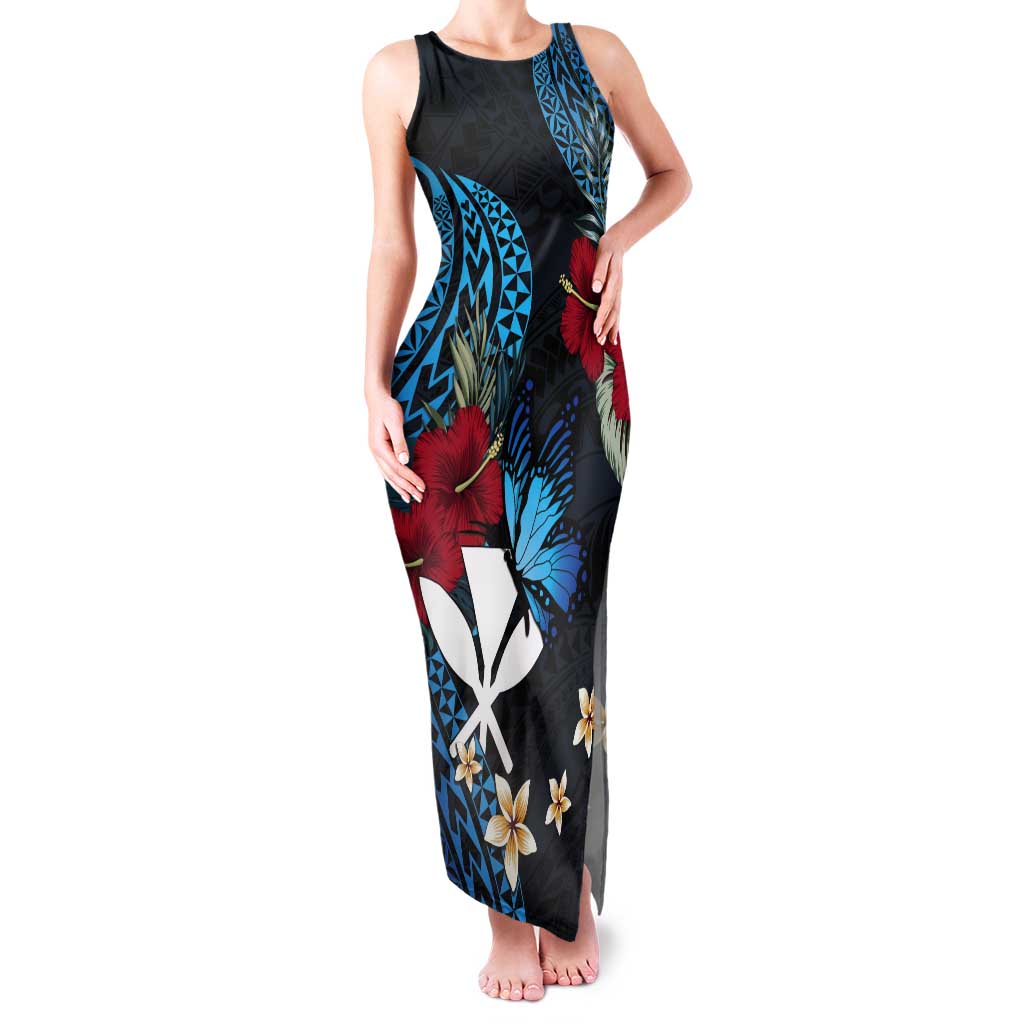 Hawaii Butterfly Tank Maxi Dress Kanaka Maoli Mix Hibiscus