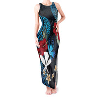 Hawaii Butterfly Tank Maxi Dress Kanaka Maoli Mix Hibiscus DT04 Women Black - Polynesian Pride