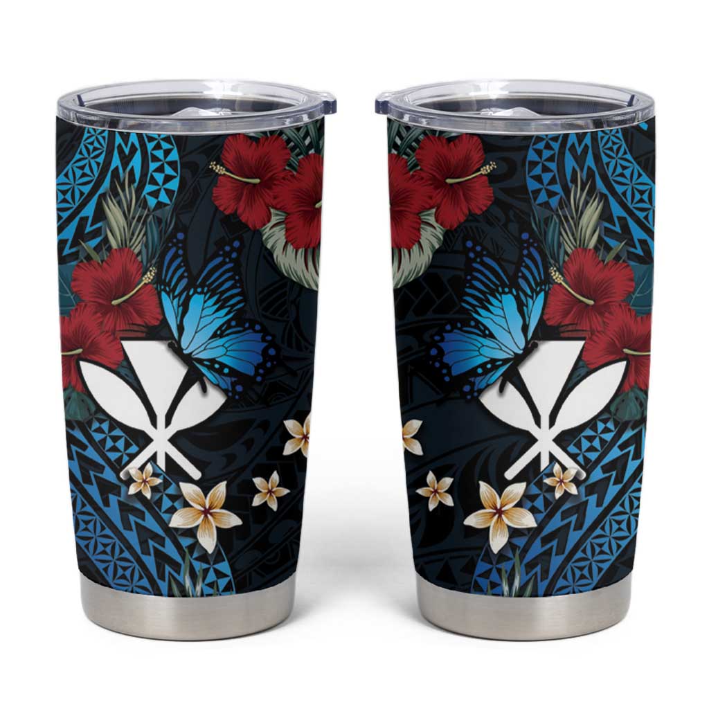 Hawaii Butterfly Tumbler Cup Kanaka Maoli Mix Hibiscus DT04 Black - Polynesian Pride