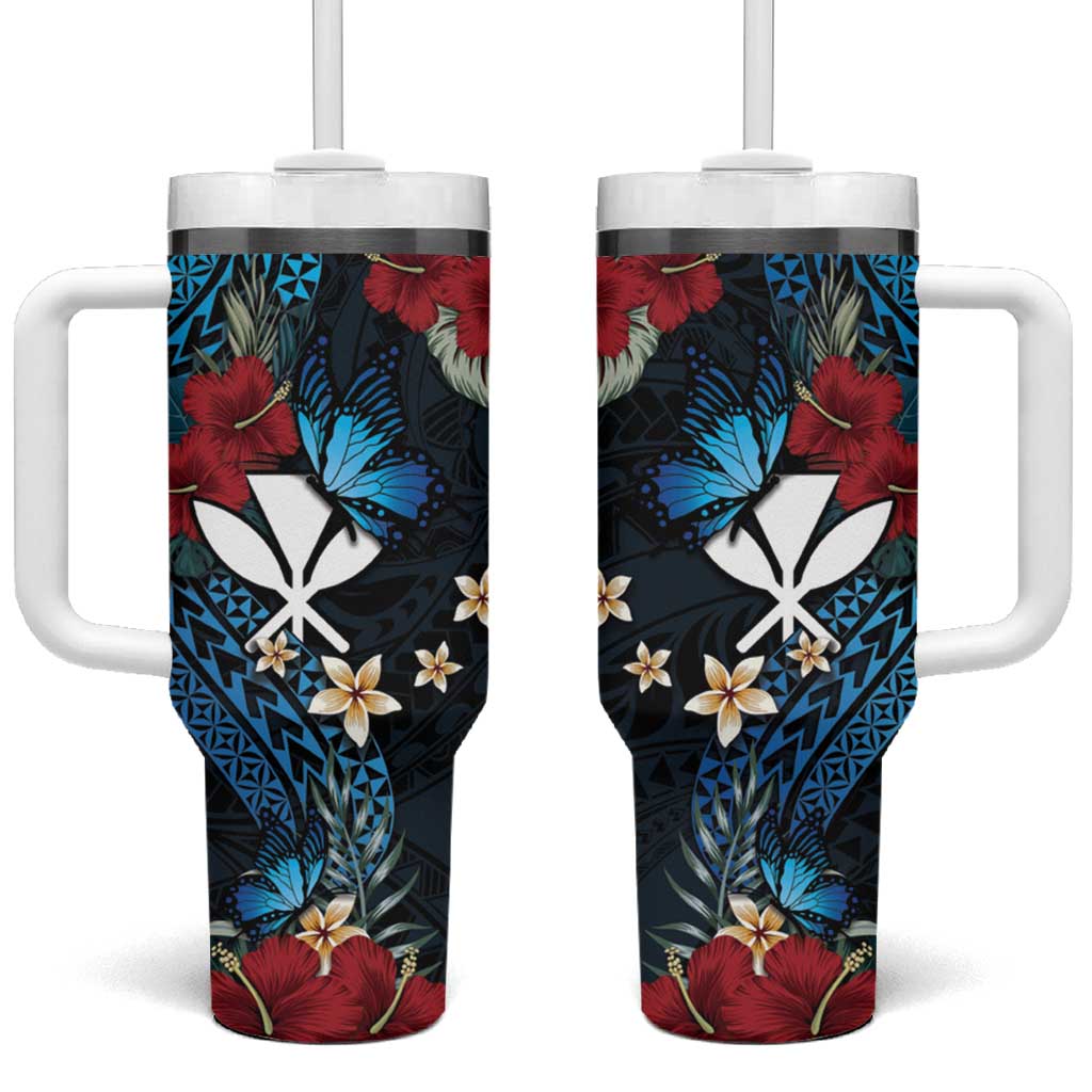 Hawaii Butterfly Tumbler With Handle Kanaka Maoli Mix Hibiscus DT04 One Size: 40 oz Black - Polynesian Pride