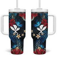 Hawaii Butterfly Tumbler With Handle Kanaka Maoli Mix Hibiscus DT04 One Size: 40 oz Black - Polynesian Pride