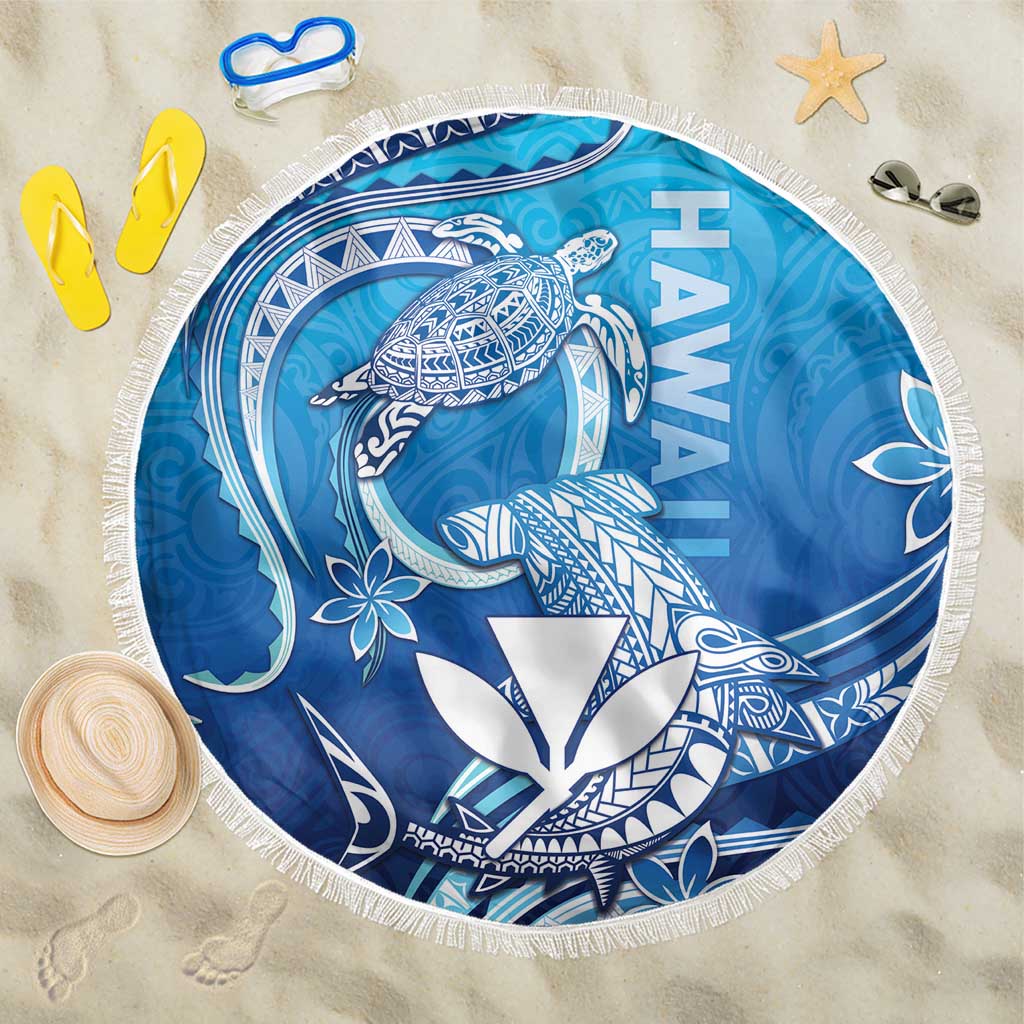 Hawaii Beach Blanket Turtle With Hammerhead Shark Oceanic DT04 One Size 150cm Blue - Polynesian Pride