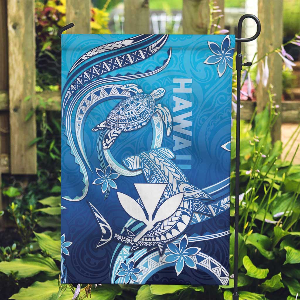 Hawaii Garden Flag Turtle With Hammerhead Shark Oceanic DT04 Garden Flag Blue - Polynesian Pride
