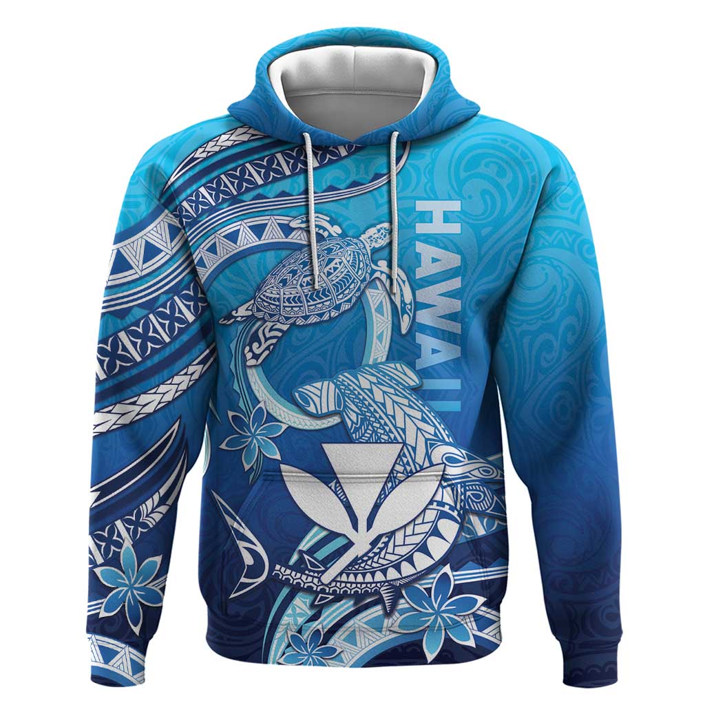 Hawaii Hoodie Turtle With Hammerhead Shark Oceanic DT04 Pullover Hoodie Blue - Polynesian Pride