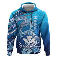 Hawaii Hoodie Turtle With Hammerhead Shark Oceanic DT04 Pullover Hoodie Blue - Polynesian Pride