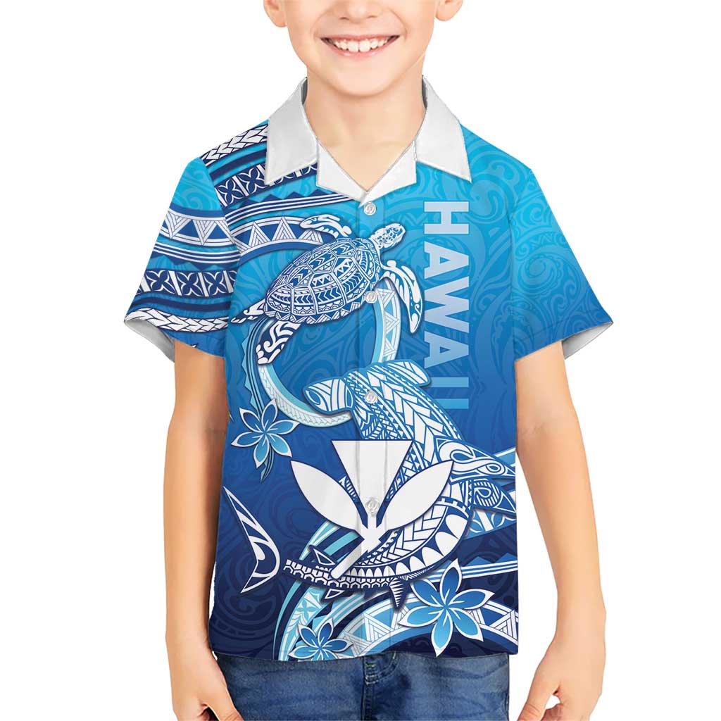 Hawaii Kid Hawaiian Shirt Turtle With Hammerhead Shark Oceanic DT04 Kid Blue - Polynesian Pride