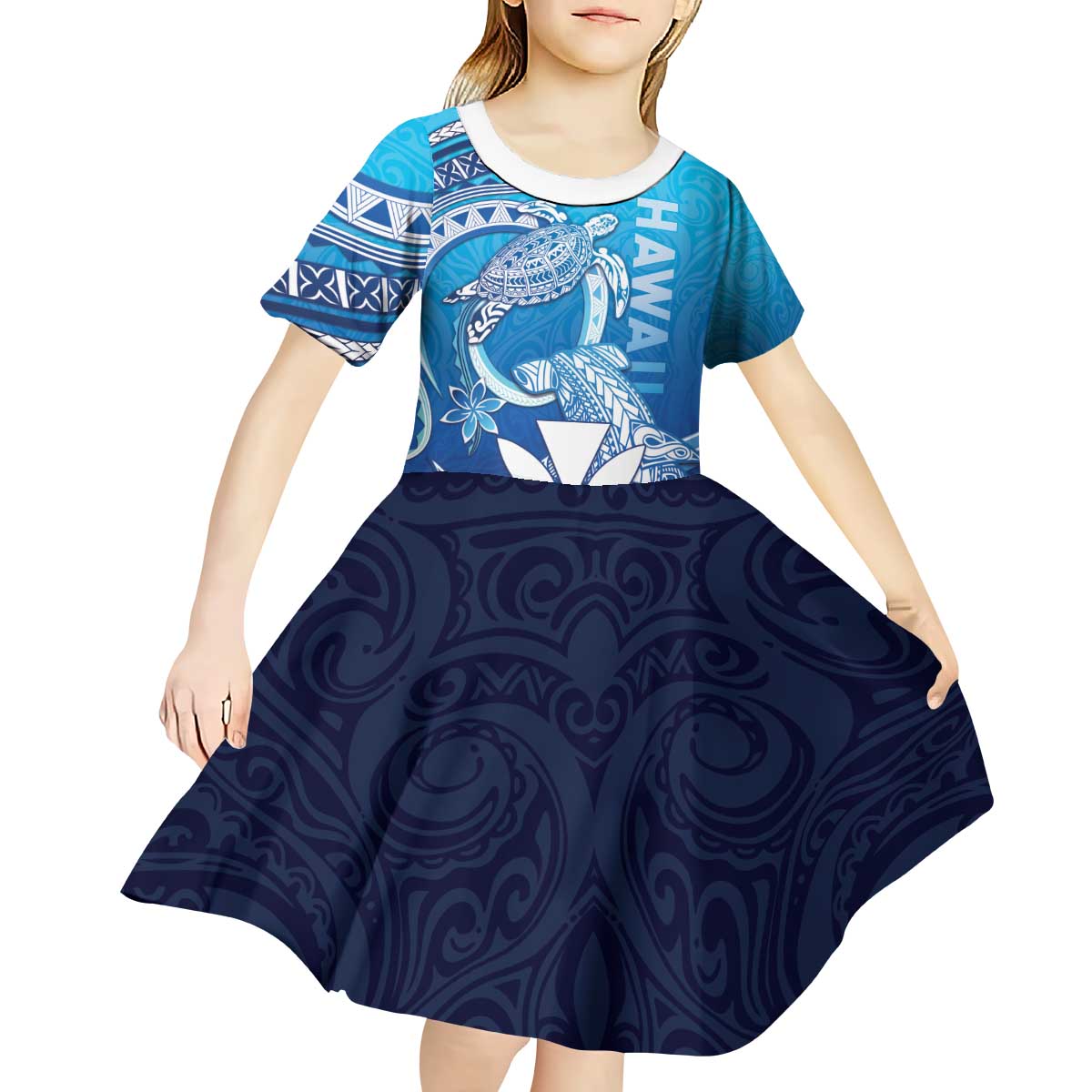 Hawaii Kid Short Sleeve Dress Turtle With Hammerhead Shark Oceanic DT04 - Polynesian Pride