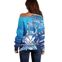 Hawaii Off Shoulder Sweater Turtle With Hammerhead Shark Oceanic DT04 - Polynesian Pride