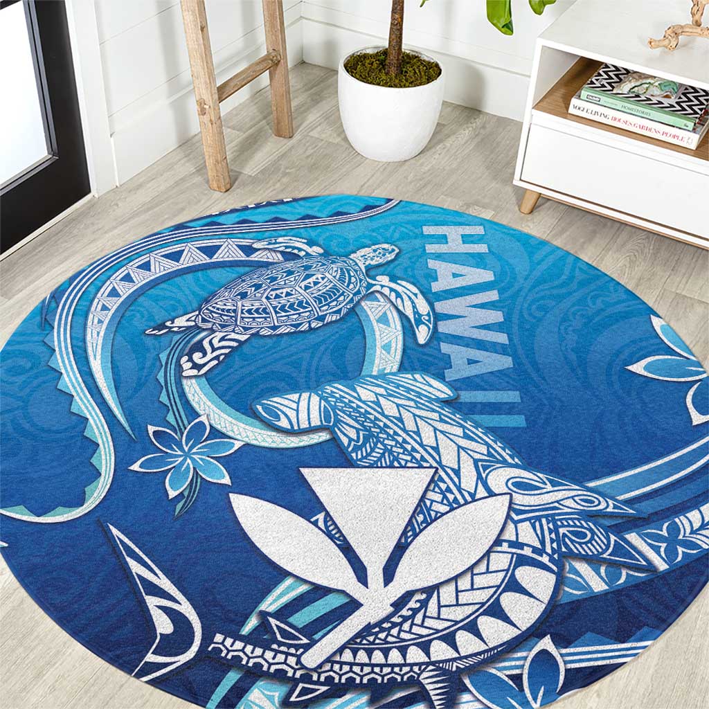 Hawaii Round Carpet Turtle With Hammerhead Shark Oceanic DT04 Blue - Polynesian Pride