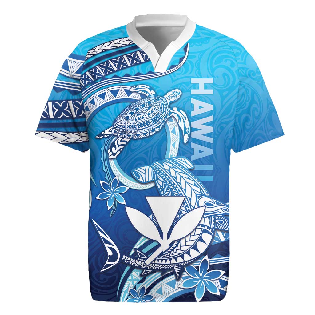 Hawaii Rugby Jersey Turtle With Hammerhead Shark Oceanic DT04 Blue - Polynesian Pride