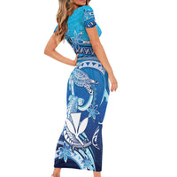 Hawaii Short Sleeve Bodycon Dress Turtle With Hammerhead Shark Oceanic DT04 - Polynesian Pride