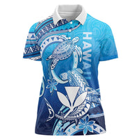 Hawaii Women Polo Shirt Turtle With Hammerhead Shark Oceanic DT04 Female Blue - Polynesian Pride