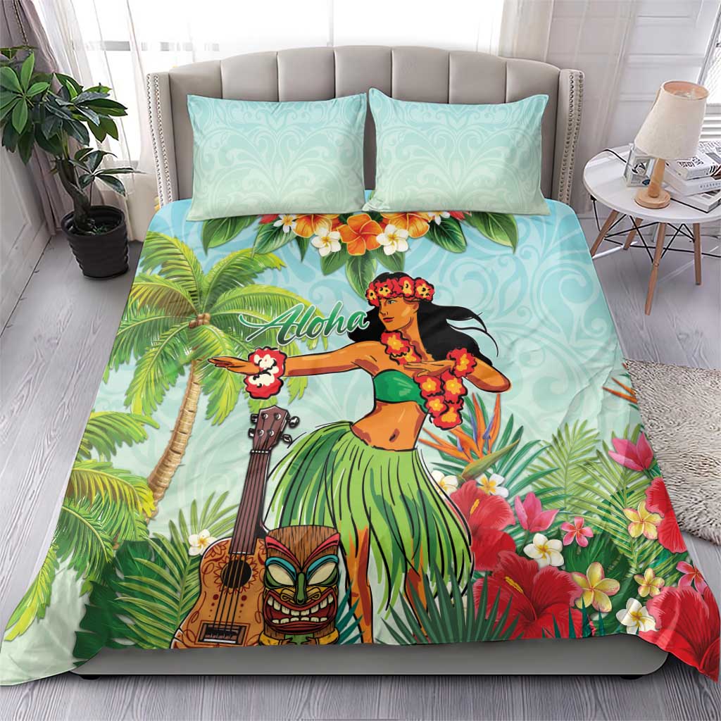 Hawaii Lei Day Bedding Set Hula Girl With Tropical Forest DT04 - Polynesian Pride