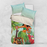 Hawaii Lei Day Bedding Set Hula Girl With Tropical Forest DT04 US Twin 172cm x 218cm Blue - Polynesian Pride
