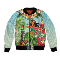 Hawaii Lei Day Bomber Jacket Hula Girl With Tropical Forest DT04 Unisex Blue - Polynesian Pride