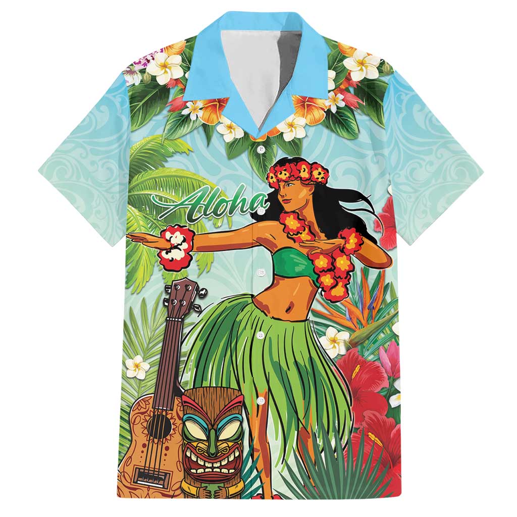 Hawaii Lei Day Hawaiian Shirt Hula Girl With Tropical Forest DT04 Blue - Polynesian Pride